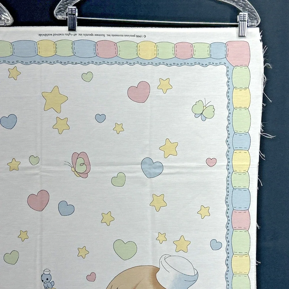 Vtg 1998 Precious Moments Boy Girl Crib Blanket/Sheet Fabric Panel Hearts Stars